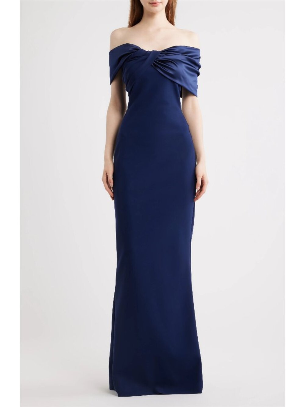 🆕CHIARA BONI Vezia Off Shoulder Gown Dress 8 Navy Blue
